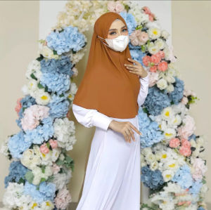 Jilbab Instan Bergo Helma Kancing Akses Masker Jersey - Kerudung Wanita