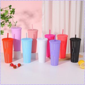 แก้วน้ำพลาสติก สะดวกในการดื่มน้ำ เนื้อนูนเพชร ถ้วยพลาสติก ดูดี ความจุขนาดใหญ่ ฟางดึงออก สไตล์แฟชั่น