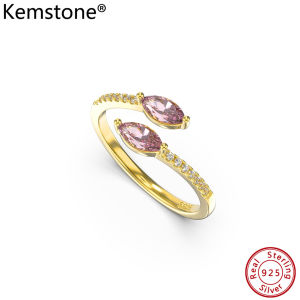Kemstone S925 Sterling Silver 4A Cubic Zirconia Gold Plated Adjustable Open Ring Female Jewelry Gift for Women