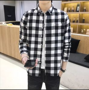 KEMEJA FLANEL KOREAN STYLE INPORT Kemeja Casual LENGAN PANJAN MOTIF TERBARU KOTAK-KOTAK HITAM