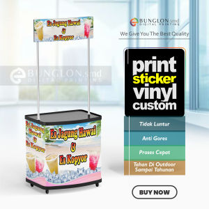 CETAK STIKER MEJA BOTH ES JAGUNG HAWAI DAN ES KOPYOR MEJA JUALAN EVENT DESK FREE REQUEST DESAIN