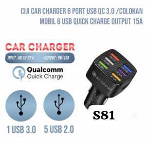 S81 ADAPTOR CAR CHARGER 6 PORT USB USB 3A COLOKAN MOBIL QUICK CHARGER TRAVEL DC AC AKI ACCU PORT