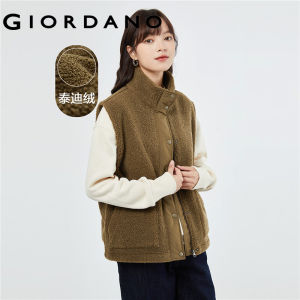GIORDANO Women Jackets Chunky Teddy Fleece Collage Warm Vests Zip Front Stand Collar Simple Fluffy Fashion Casual Vests 05373858