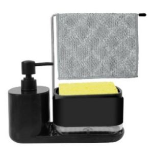 Kitchen Press Soap Dispenser with Sponge Holder Bathroom Cleaning Liquid Pump Container Desktop Detergent Storage Box