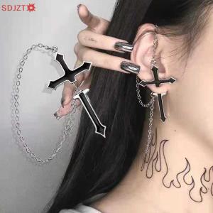 🚚【Local Express Delivery】🚚 Fashion Punk Black Cross Drop Earrings For Vintage Rock Pride Long Chain
