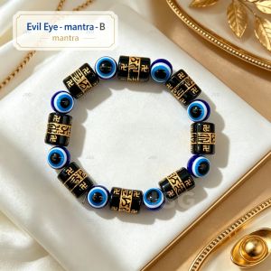 JSG Evil Eye Bracelet with Six Syllable Mantra Beads Protective Amulet Stretch Bracelet for Women