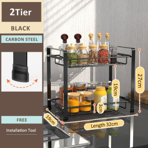 Veckle 2/3 Tiers Kitchen Spice Rack Carbon steel Adjustable Height Condiment Rack Seasoner Rack Kitchen Knife Rack Organizers