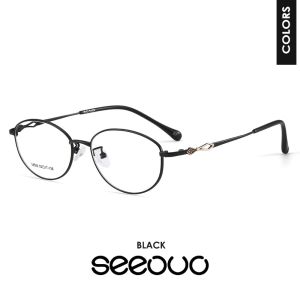 Seeouo Frame Kacamata Plano Lens Bisa Minus Photocromic Model Oval Simple Style Wanita Full Metal Kuat Kokoh 34582