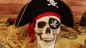 Fokes 2 Pieces Pirate Hat Skull Print Pirate Captain Costume Cap - Pirate Accessories Funny Party Hat Caribbean Fancy Dress