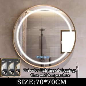 Tricolor lights LED Bathroom Round Mirror With border Smart defogging Makeup Mirror Stepless Dimming
