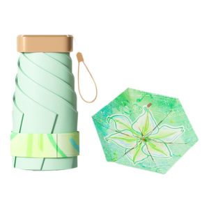 OEUVR Floral Pattern Sunshade Umbrella Windproof UV Protection Folding Rain Umbrella Compact Portable Manual Pocket Umbrella Outdoor Use
