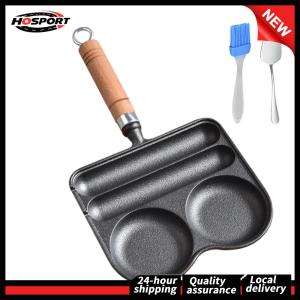 【Free Shipping】 4-Cup Iron Egg Frying Pan with Handle Sausage and Omelette Pan Fried Egg Pan Compatible with Gas Stove and Induction Cooktop