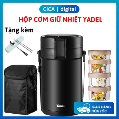 Hộp Cơm Giữ Nhiệt YADEL Tặng 1 bộ đũa thìa inox, Chất liệu Inox 304, Khay Riêng Biệt, Cách nhiệt 6 lớp, Chống bỏng 2 lớp, Bảo hành 12 tháng