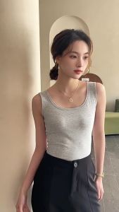 100% Cotton Wide Shoulder Camisole for Women Summer Thin Style Outerwear Beautiful Back All-Cotton Round Neck Top Base Shirt for Women