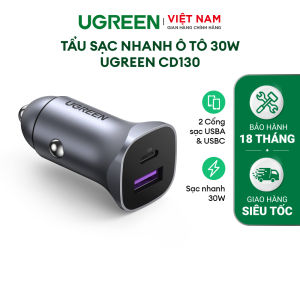 Tẩu Sạc Nhanh Ô tô UGREEN CD130 | 2 Cổng Sạc USB A+ USB C công suất 30W |  Tương thích với Galaxy S22 Plus S21 Ultra S20 FE A53 A52s iPad Pro iPhone 13 12 11 Pro Máy tính bảng | Bảo Hành 18 Tháng 1 Đổi 1 | 40858.