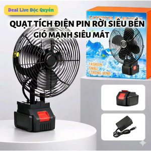 Quạt Sạc Tích Điện Pin Rời 10 Cell – Gió Mạnh Cực Êm Lõi Đồng Chất Lượng Cao Pin Lithium Dung Lượng Lớn