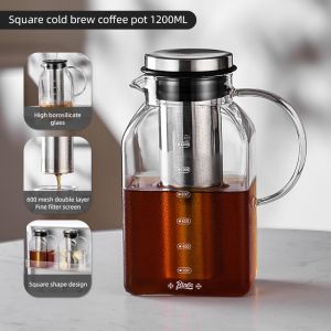 Bincoo thức uống pha lạnh Bình đựng cà phê bình thủy tinh với bộ lọc nhà kính lạnh bình nước thức uống pha lạnh Trà Trái Cây nồi dung tích lớn 1200ml