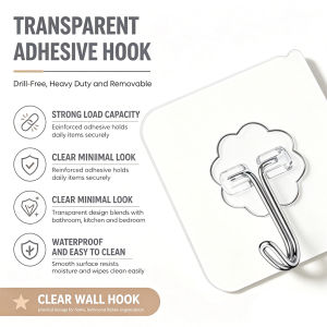 【24H COD】1/3/5Pcs Transparent Self-adhesive Hooks Bathroom Seamless Magic Hooks