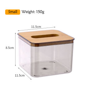 Transparent Tissue Box Wooden Lid Toilet Paper Holder Roll Tissue Box Desktop Container Rectangle Tissue Storage Box 紙巾收納盒