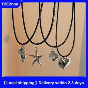 【Local shipping】 Retro Black Rope Heart Pendant Necklace For Women Starfish Clavicle Chain Necklace Trendy Accessories Gift