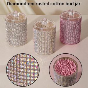 NUBE 3 Colors Cotton Swab Storage Box Luxury Diamond-Studded with Lids Cotton Pad Storage Jar Creative High-end Toothpick Box Bathroom Vanity