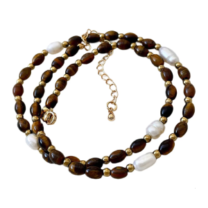 Bohemian Style Stones Beaded Necklace Elegant Pearls Bead Necklace Handmade Bohemian Long Chain for Sweaters Souvenir