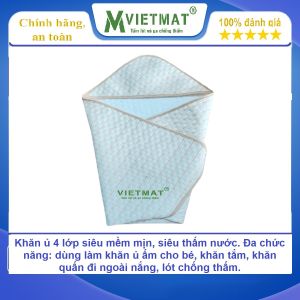 Áo choàng tắm khăn quấn ủ khăn choàng ủ khăn tắm che bé đi ngoài có mũ 4 lớp Vietmat đa năng mềm mịn hút nước tốt