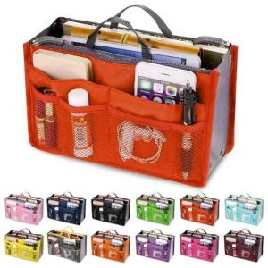 Double zip bag Organizer travel makeup insert tote organizer pouch bag
