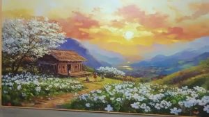 [Furni Home] Tranh Canvas Phong Cách Indochine Trừu tượng tối giản trang trí phòng khách/sofa...có khung và móc