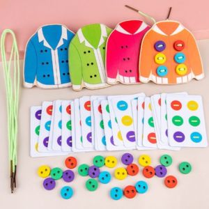 Mainan Edukasi EARLY EDUCATION CLOTHES BUTTON / Mainan Montessori Meronce Kancing Menjahit Baju Kayu