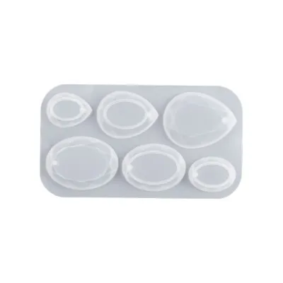 HOUCHU 6 khoang Khuôn làm đồ trang sức bằng nhựa resin có lỗ treo Hình dạng giọt nước hình bầu dục Khuôn đúc nhựa Hình dạng pha lê Tự làm Khuôn làm dây chuyền bằng silicon Làm đồ trang sức