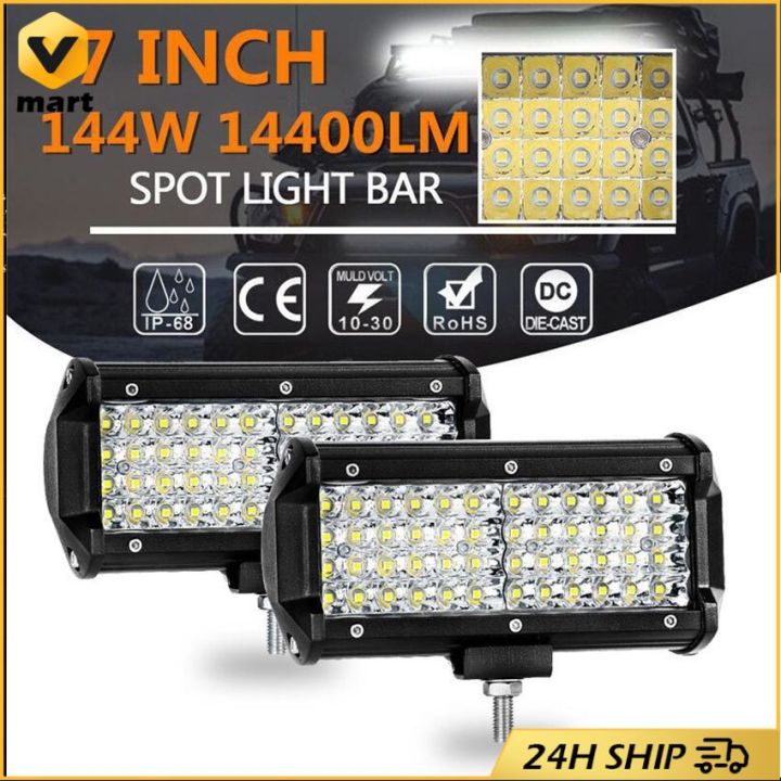 7 Inch LED Work Light Bar Offroad Yellow LED Bar 12V 24V 144W Yellow ...