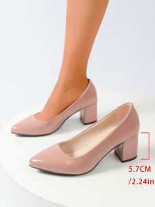 [Free Shipping] Winter New Collection: Pointed-Toe Shallow-Cut Chunky-Heeled Slip-On High-Heeled Shoes For Women