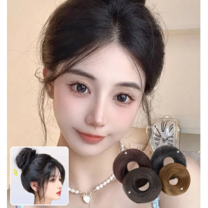 【Natural fluffy wig】Elastic straight hair bun head wig ring Fluffy pillow wig ring Bud head double hair curler Rambut palsu kepala sanggul comel Cahaya seperti rambut sebenar Rambut palsu kepala bola自然蓬松假发