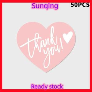 SQ Stationery [Flash Sale] 50Pcs 5 Styles Pink Heart Shaped Thank You Tags Gift Box Packaging Box Seal Party Supplies