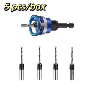 LITUILI 5pcs/box Hợp kim bền Mũi khoan vát mép Độ sâu có thể điều chỉnh Khoan mượt mà Mũi khoan hợp kim Kết quả đáng tin cậy Lỗ khoan được làm sạch và có độ côn chính xác Mũi khoan hai cạnh Lắp đặt vít ẩn