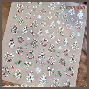 [Carmelun] Cute Christmas Style Colorful Lights Polka Dot Christmas Tree Nail Art Stickers Bow Nail Art Print Embossed Stickers Nail Decor