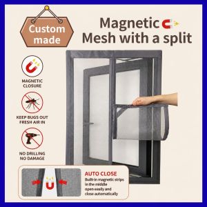 Custom made Window Mesh Mosquito Screen with a split No Cutting  (Velcro + Magnetic)