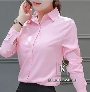 Kemeja Katun Wanita Putih Lengan Panjang / Atasan Wanita Blus Polos 2026 Pakaian Wanita Elegan