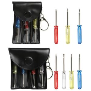 MIRELAE Precision Mini Screwdriver Set Leather Bag 3/4 Piece Set Keychain Tool Kit Compact Irregular Shaped Bits Y-type Bits Screwdriver for Digital Products Repair
