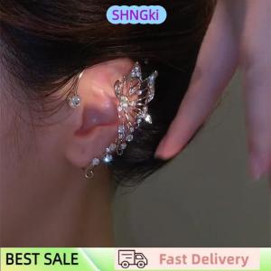 SHNGki Fashion Sparkling Crystal Elf Butterfly Ear Cuff Without Piercing Clip Earrings Elegant Ear Clip For Women Exquisite Ear Cuff Wedding Jewelry