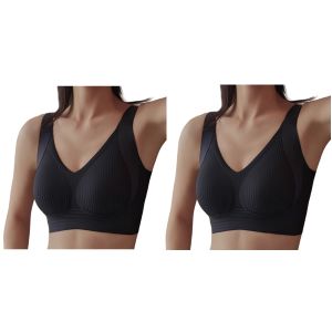 2Pcs/Set Seamless Bras Women Padded Bra Tops V-neck Underwear Non-wire Bras Comfort Shoulder Straps Female Intimates M-4XL