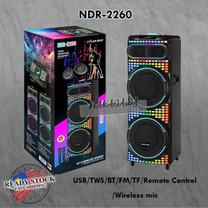 PORTABLE SPEAKER NDR-2260 WIRELESS BLUETOOTH SPEAKER 12"*2 USB/TWS/BT/FM/TF/Remote Control /Wireless mic