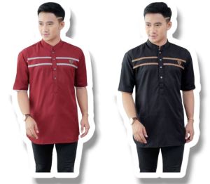 M L XL XXL XXXL BAJU KOKO MODEL LIS GARIS 2 DIDADA LENGAN PENDEK DEWASA BAHAN FULL KATUN MUSLIM PRIA DEWASA