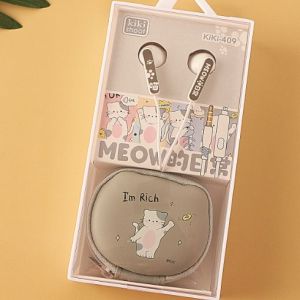 [KIKI-409] Earphone KUCING MEOW Headset Karakter Animal CAT / Wadah Earphones Kabel 3.5mm Jack CAT