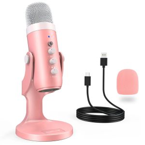 ZealSound USB Microphone Condenser Computer Mic Gamer Recording Microphones for PC PS4 PS5 with Headphone Output 360 Rotating K66Pink