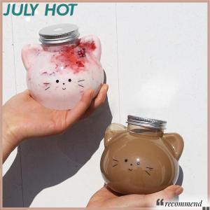 [JULYHOT] Kawaii Cat Water Bottles For Milk Tea Coffee Juice Portable Drinking Cup Home Transparent Juicing Beverage Drink Bottle BPA Free