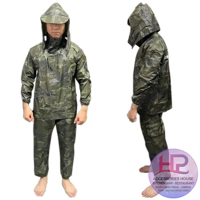 Bộ Quần Áo Mưa Vải Dù Rằn Ri Từ 50-95kg 2 Khóa Chống Rách Chống Nước