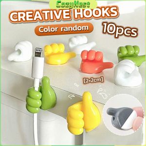 C.N. 10pcs Thumb Up Shape Hook Soft Wire Cable Holder Multifunctional Adhesive for Earphone Phone Charging Cable Plant Vines Clip Random Color
