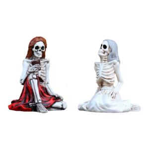 Realistic Chatting Skeleton Girl Statue Halloween Decors Resins Craft Ornaments For Indoor and Outdoor Party Display